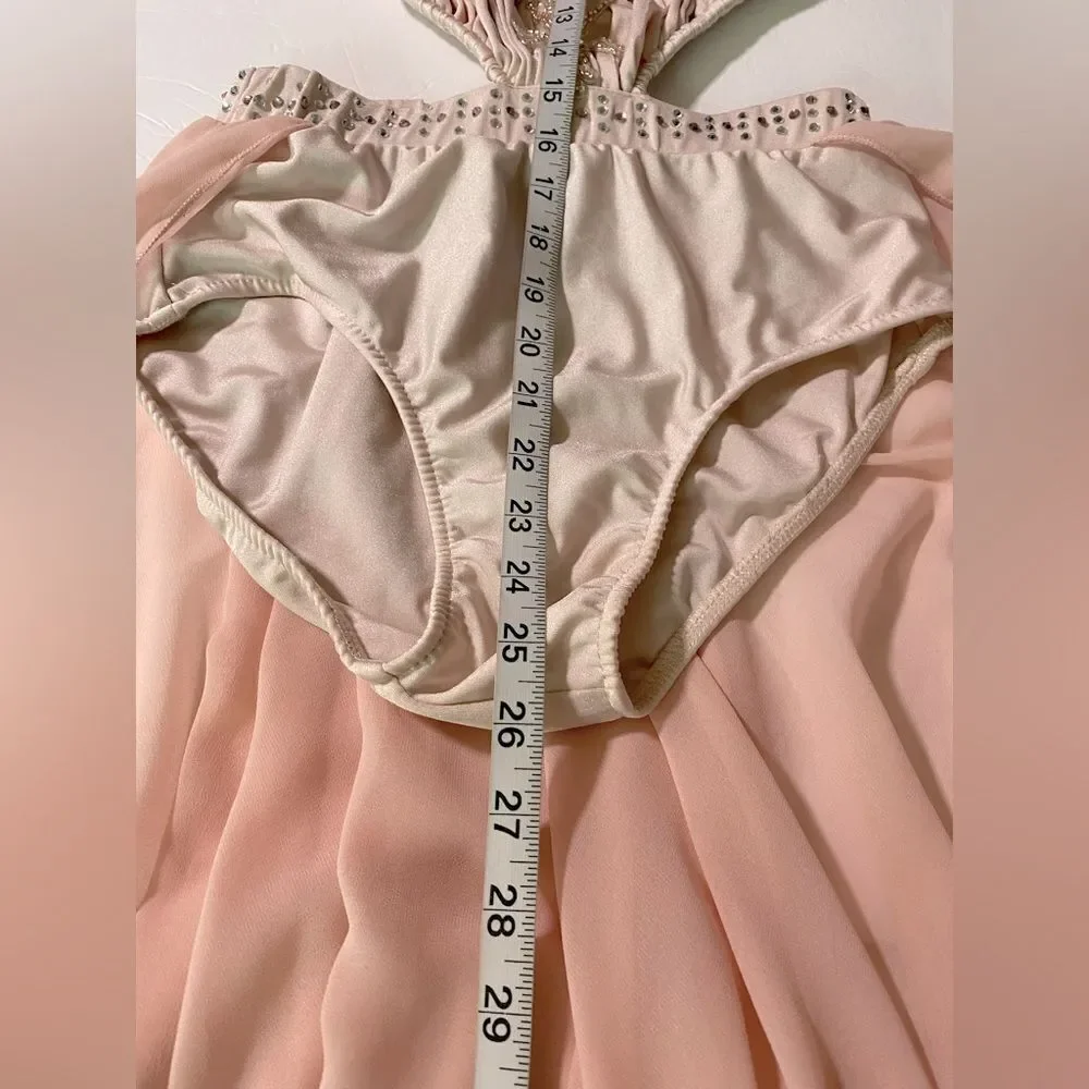Glamour competition solo lyrical dance costume blush pink drape dress MA adult